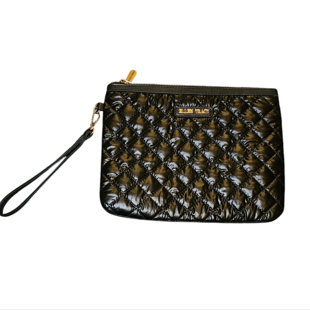 Ellen Tracy Black Vegan Leather Wristlet 10.5x8.25